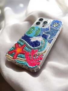 Sac de téléphone de luxe fait main avec perles, fermeture à cordon, motif arc-en-ciel, doublure satinée/velours, couleur personnalisable, bandoulière unique pour femme - Product Image 3