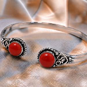 Boho Coral Classic Brass Open <b>Cuff</b> Bangle <b>Silver</b>/Gold Plated Bezel Set Unisex Gift Statement <b>Bracelet</b> Town - Product Image 5