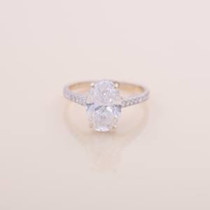 IGI Certified Oval Cut Lab Grown Diamond <b>Solitaire</b> Engagement / Wedding <b>Ring</b> in Solid 925 Sterling <b>Silver</b> with Pavé Band - Product Image 1