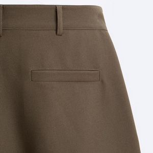 Pantalones Bermuda Plisados Marrones para Hombre, Cintura Media, Cierre de Botones, Estilo Casual, Color Sólido, Tejido de Lana - Product Image 6