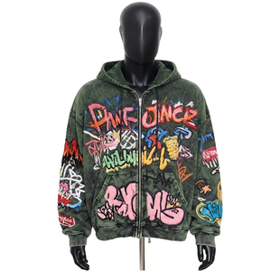 Sweat-shirt à capuche surdimensionné pour homme, streetwear, broderie graffiti, coton, molleton français, coupe classique, vêtements décontractés d'automne - Product Image 6