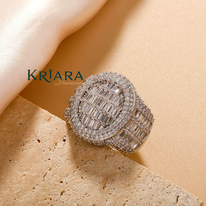 Women's 925 Silver 18K <b>Gold</b> Moissanite <b>Cocktail</b> <b>Ring</b> Baguette Cut Pave Setting Geometric Luxury Wedding <b>Ring</b> - Product Image 1