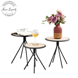 Ensemble de table gigogne ronde moderne avec pieds en métal et dessus en bois parfait pour les meubles peu encombrants du salon - Product Image 2