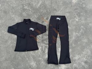 Custom Logo Women <b>Workout</b> 2 Piece Set Stand Collar Zip Up <b>Jacket</b> Drawstring Wide Leg Sweatpants Gym Daily Wear Warm Tracksuit - Product Image 2