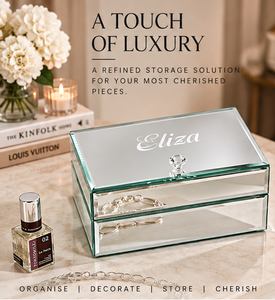 Crystal <b>Mirror</b> Glass <b>Jewelry</b> <b>Storage</b> Box with Crystal Knob Glossy Finish Soft Lining Decorative Keepsake and Vanity Organizer - Product Image 5