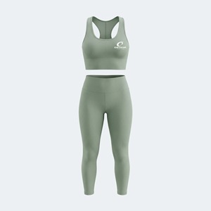 Women's Ribbed Yoga <b>Set</b> Racerback Sports Bra High Waist Leggings 2-Piece Seamless Workout <b>Gym</b> Wear Full Length Solid <b>Green</b> - Product Image 1