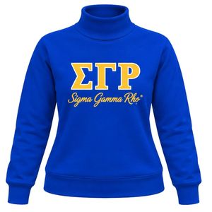Sudadera de cuello alto azul para mujer Sigma Gamma Rho con gráfico de hermandad griega, jersey de manga larga informal estilo universitario y urbano, personalizable - Product Image 1