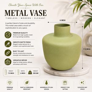 Vase à fleurs en métal fait main, couleur verte, design antidérapant, pour présentation sur table, léger, disponible à la vente - Product Image 2