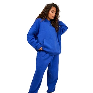 Tracksuit Women's Plus Size Cotton Fleece <b>Brushed</b> <b>Back</b> Heavyweight Drop Shoulder Loose Hoodie & Sweatpants Woman Sweatsuits OEM - Product Image 5