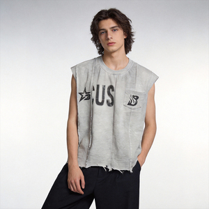 Camiseta de Manga Corta para Hombre, Estilo Streetwear, Lavada, con Paneles, Corte Holgado, 100% Algodón, Estampado Digital - Product Image 2