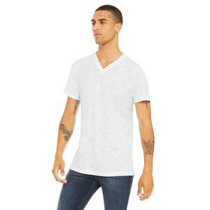 WHITE SLUB UNISEX TEXTURIED JERSEY V-NECK TEE 91% Poly, 9% Airlume peinado y algodón hilado en anillo Camiseta ajustada - Product Image 2