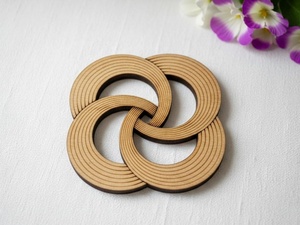 Interlocking Rings Laser Cut Solid Wood Coaster Handcrafted Heat Resistant Drink <b>Mat</b> Table Protector Coffee Tea Glass - Product Image 3