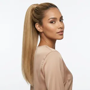 Extensions de cheveux humains Remy longs et lisses couleur miel, à clipser, ensemble complet pour la tête, densité 100 %, taille personnalisable - Product Image 4