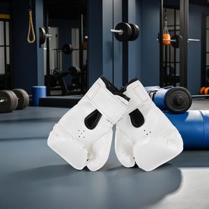 Gants de boxe en cuir blanc pour adultes, avec fermeture réglable à la poignet, respirants et anti-humidité - Product Image 6