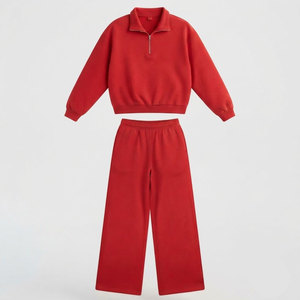 Ensemble de survêtement en polaire rose pour femme, sweat-shirt à demi-zip et pantalon large, coupe décontractée, toutes saisons - Product Image 3