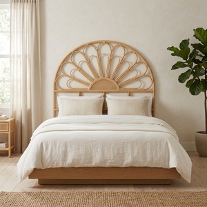 New Serena Modern Minimalist Boho <b>Rattan</b> Sunburst Headboard <b>Bed</b> <b>Frame</b> Wood Eco-Friendly Brown Custom Bedroom Upholstered <b>Beds</b> - Product Image 3
