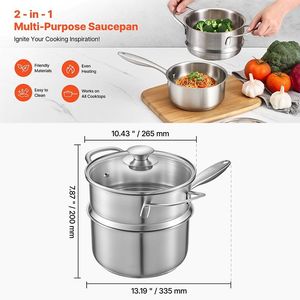 Casserole multifonctionnelle en acier inoxydable antiadhésive avec couvercle pour la cuisson à la vapeur - Product Image 2