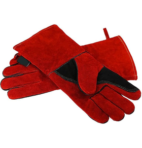 Red Leather Safety Gloves Wrist Length Plain Style Thermal Unlined for Daily Use Winter Warmth - Product Image 1