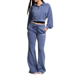 Conjunto de Sudadera con Capucha de Felpa de Algodón Premium y Pantalones Deportivos Ajustados para Mujer, Conjunto de 2 Piezas, Logotipo Privado Personalizado, Conjunto Deportivo Informal, OEM - Product Image 1