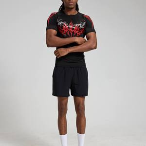 Camiseta Deportiva de Manga Corta para Hombre, Corte Ajustado, con Estampado de Dragón Rojo, Secado Rápido, Cuello Redondo, Tejido de Poliéster, Compresión - Product Image 2