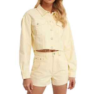 Ensemble 2 pièces pour femmes 2022 : short et veste en jean coloré en coton biologique – Vêtements féminins tendance - Product Image 1