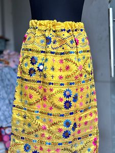 Kutch Embroidered Floral <b>Boho</b> Cotton <b>Skirt</b> Elastic Waist Gujarati Traditional Ghagra Handcrafted Embroidery Mirror Work - Product Image 3