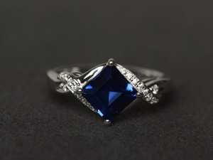 แหวนไพลินสีน้ำเงิน แหวนพลอยสีน้ำเงินทรงสี่เหลี่ยม แหวนประจำเดือนเกิดเดือนกันยายน เครื่องประดับสำหรับวันครบรอบสำหรับผู้หญิง - Product Image 4