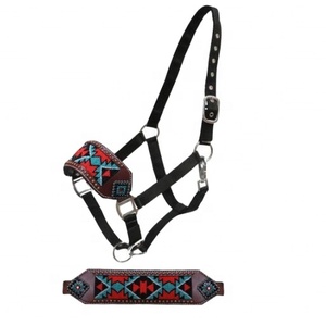 Exclusive Handmade Adjustable Black Nylon Beaded Rope <b>Halter</b> With Leather Nose & Copper Stud Design Wholesale manufacturer - Product Image 1