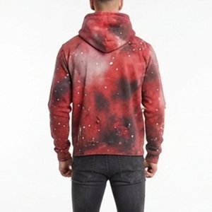 Sudadera con Capucha y Cremallera para Hombre, con Logotipo Personalizado de Pedrería, Estampado Tie-Dye Rojo, Ajuste Regular, Estilo Casual de Otoño, Tejido de Poliéster - Product Image 2