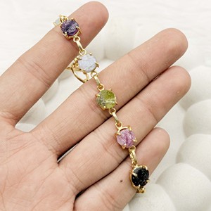 Raw Multi Gemstone Bracelet Gold Plated <b>Toggle</b> Bracelet Handmade Colorful Crystal Link Dainty Everyday Jewelry Gift for Women - Product Image 3