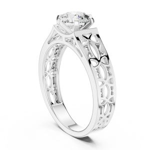 Bague de fiançailles avec diamant rond de laboratoire, bague de mariée ajourée de style antique, élégante bague de demande en mariage style cathédrale, bijoux en diamant - Product Image 3