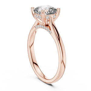 Bague de fiançailles délicate en or rose 14 carats avec diamant naturel taille coussin et pavé, cadeau d'anniversaire pour femme - Product Image 2