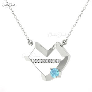 Oferta del Día de la Mujer: Collar con Colgante de Aguamarina y Diamantes de Corte Redondo de 0.24CTW en Oro Sólido de 14K con Cadena de Cable, a Precio de Fábrica - Product Image 1