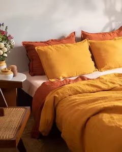 Ensemble de 2 taies d'oreiller et 1 housse de couette en lin lavé à la pierre avec boutons en noix de coco, 3 pièces, pour usage domestique, hôtelier et hospitalier - Product Image 3