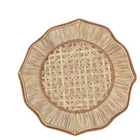 Set de Napperons et Sous-Plats en Rotin Tressé à la Main à Motifs Floraux et Bordure Festonnée, Provenant d'Usines Vietnamiennes, pour Table à Manger