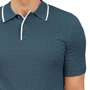 Camiseta de Manga Corta Tejida para Hombre, Color Sólido, Transpirable, Informal, Azul Oscuro, 100% Algodón, Logotipo Frontal - Product Image 3