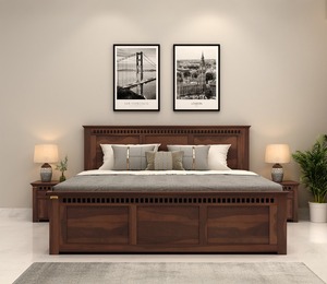 Compre a Precios de Mayoreo: Cama de Madera Sheesham con Almacenamiento Lateral, Tamaño King, Acabado en Nogal, Cama de Madera Sólida Elegante con Detalles Artísticos - Product Image 4