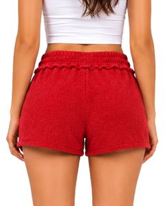 Custom Red Women <b>Drawstring</b> Casual Shorts Soft Cotton Terry Summer Beach Lounge Shorts Elastic Waist Pocket Comfortable Fashion - Product Image 2
