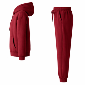 Premium Quality Burgundy Cotton Fleece Puff Print Graphic <b>Zip</b>-<b>up</b> <b>Crop</b> Hoodie Sweatpants Set Custom Design Women Tracksuit - Product Image 3