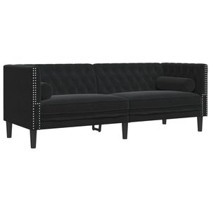 Canapé Chesterfield 3 places en velours noir 100% polyester pour salon - Product Image 2