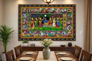 Peinture artisanale Krishna Ras Leela Pattachitra sur toile, art populaire indien traditionnel, décoration murale ethnique pour la maison, collection SSD Market - Product Image 5