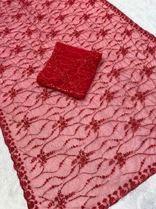 Designer <b>Sequins</b> Embroidery Net Fabric Lace <b>Material</b> For Saree Blouse Dress Wedding Party Wear - Product Image 3