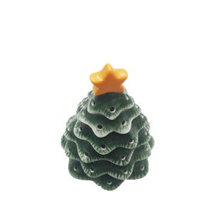 Ceramic Christmas Tree Figurine Glazed Handmade Holiday Decoration Green with Orange Star Top <b>Battery</b> <b>Operated</b> 14*14*20.2cm - Product Image 6