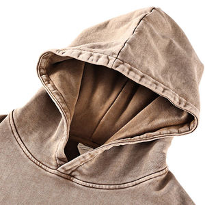Sweat-shirt à capuche oversize pour homme, coupe ample, en tissu épais, délavé, marron - Product Image 2