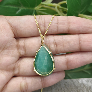 Classic Unique Style 18K Gold Plated Brass Gemstone Cat's Eye Teardrop CZ Pendant Necklace Minimalist Buddhism Women's Gift - Product Image 5