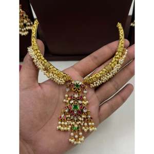<b>Indian</b> Traditional Hasli Necklace <b>Set</b>-Gold Plated CZ Bridal & Festival Jewelry - Product Image 4