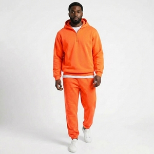 Men 2 Piece Tracksuit Set Quarter Zip <b>Hoodie</b> Jogger Pants Fleece Casual Loose Fit Custom OEM Wholesale Manufacturer - Product Image 1