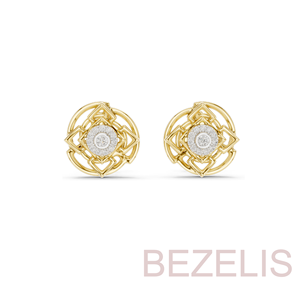 Boucles d'oreilles clous classiques pour femme Bezelis, serties de diamants ronds taille brillant avec monture en métal inspirée de la taille princesse, idéales pour les soirées élégantes - Product Image 2