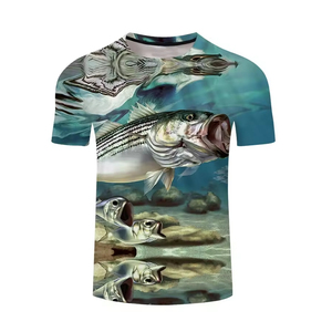 เสื้อตกปลาคุณภาพสูง ระบายอากาศได้ดี ป้องกันรังสียูวี สำหรับผู้ชาย แขนสั้น เสื้อยืดลายปลา - Product Image 5