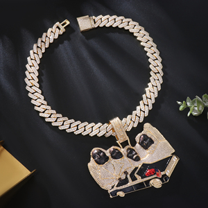Pendentif Cartes à Jouer Les Quatre Rois en Argent 925 avec Diamant de Laboratoire, Plaqué Or, Léger, Collier Hip Hop Tendance, Bijou de Luxe - Product Image 3